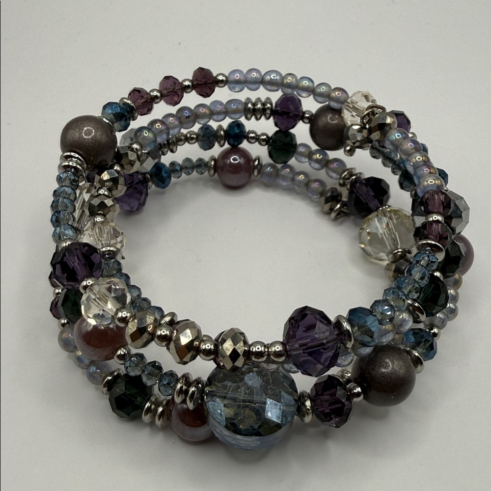 Vintage Chico’s Silver Tone Gray Beaded Large Cuff Statement Bracelet